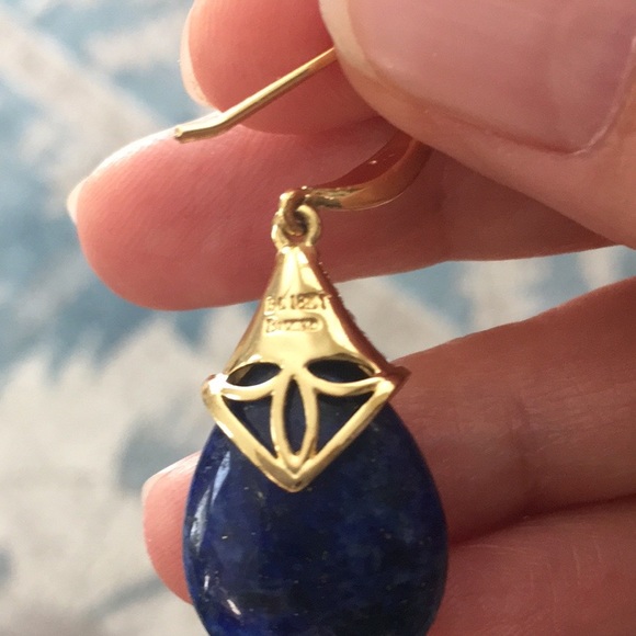 18K gold plated bronze lapis earrings - Picture 5 of 6